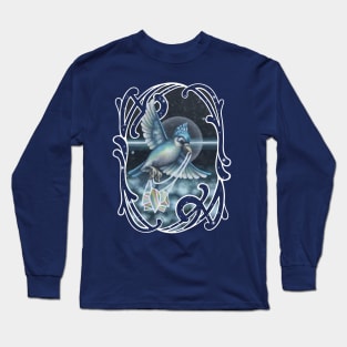 Cosmic Blue Jay with Rainbow Crystals Long Sleeve T-Shirt